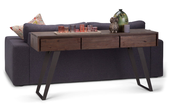Simpli Home Console Sofa Table In Distressed Charcoal Brown