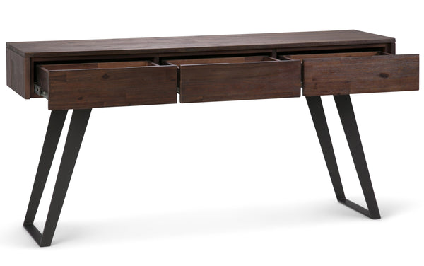 Simpli Home Console Sofa Table In Distressed Charcoal Brown
