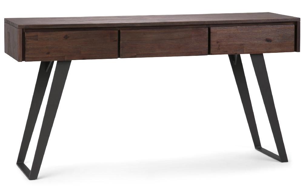 simpli home Console Sofa Table in Distressed Charcoal Brown