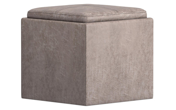 Simpli Home Cube Storage Ottoman In Distressed Vegan Leather