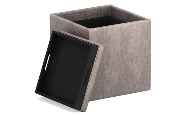 Simpli Home Cube Storage Ottoman In Distressed Vegan Leather