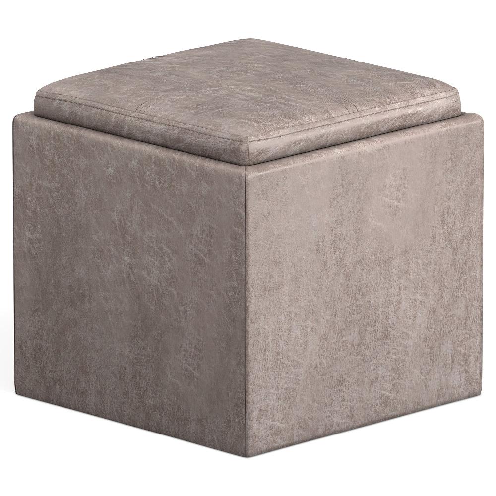 simpli home Cube Storage Ottoman in Distressed Vegan Leather
