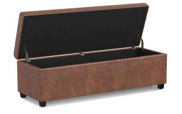 Simpli Home Extra Large Storage Ottoman In Distressed Vegan Leather