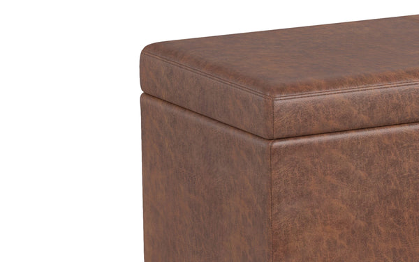 Simpli Home Extra Large Storage Ottoman In Distressed Vegan Leather