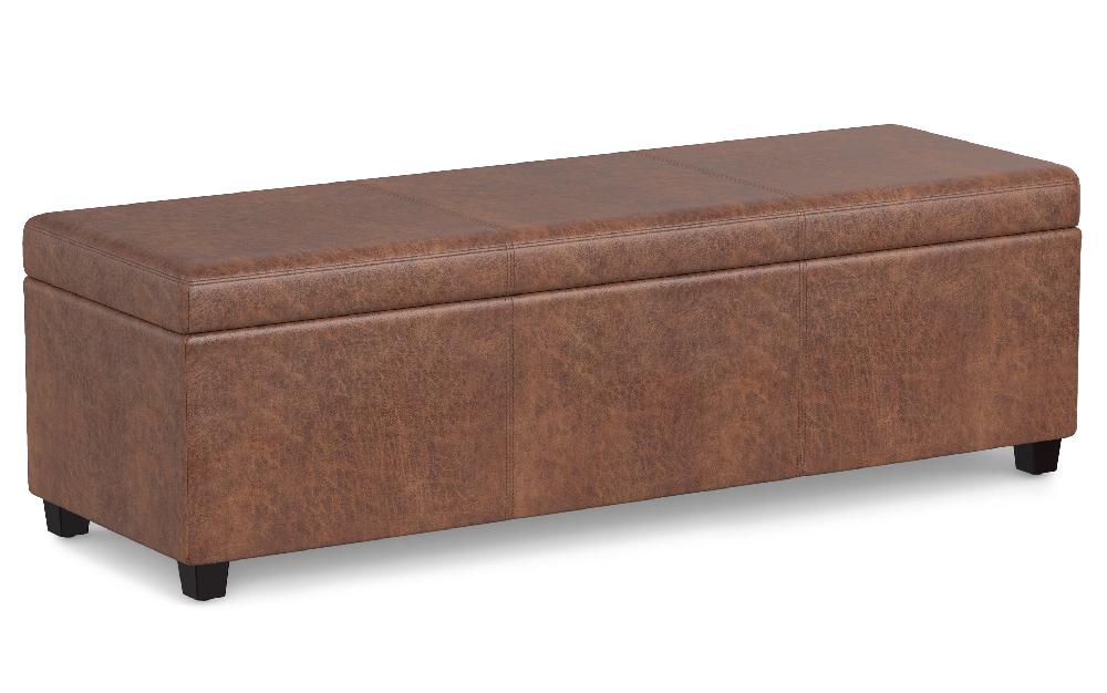 simpli home Extra Large Storage Ottoman in Distressed Vegan Leather
