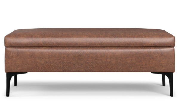 Simpli Home Large Coffee Table Storage Ottoman With Lift Up Lid In Distressed Vegan Leather