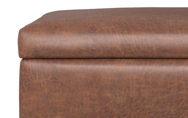 Simpli Home Large Coffee Table Storage Ottoman With Lift Up Lid In Distressed Vegan Leather