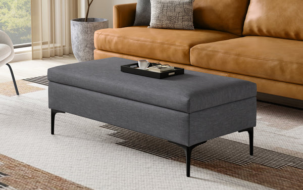 Simpli Home Large Coffee Table Storage Ottoman With Lift Up Lid In Linen
