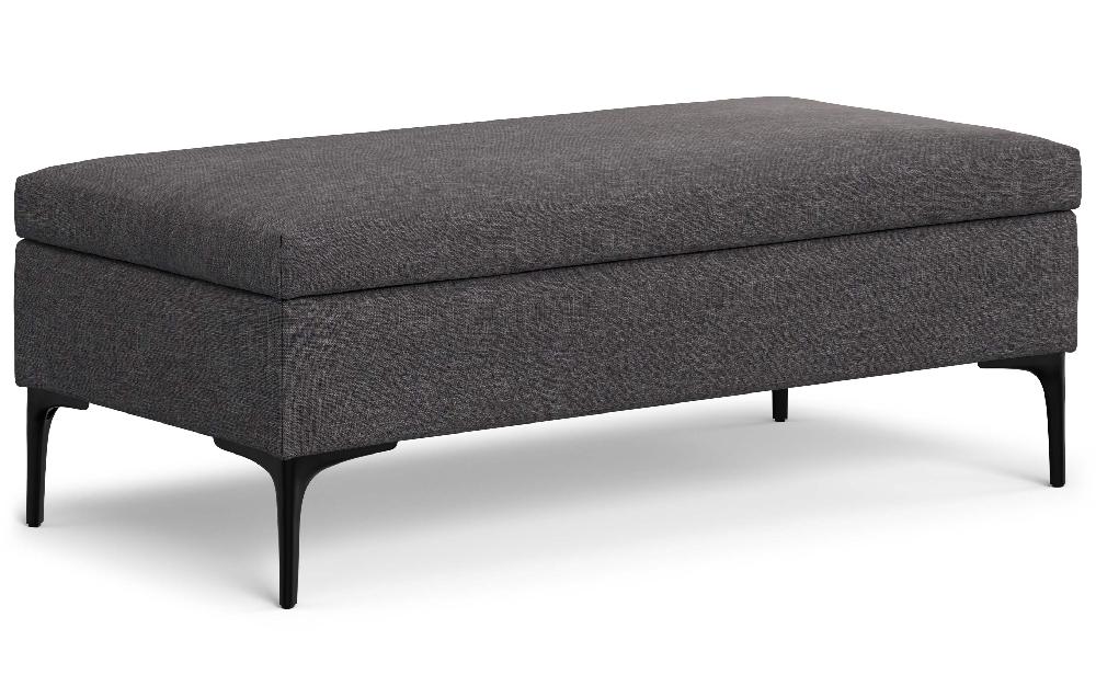 simpli home Large Coffee Table Storage Ottoman with Lift up Lid in Linen