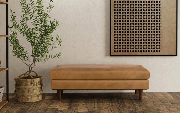 Simpli Home Large Rectangular Ottoman In Genuine Leather