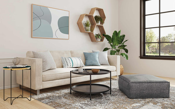 Simpli Home Large Square Coffee Table Pouf In Distressed Vegan Leather