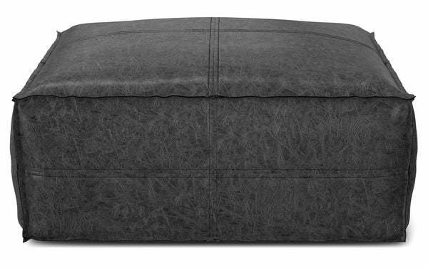Simpli Home Large Square Coffee Table Pouf In Distressed Vegan Leather