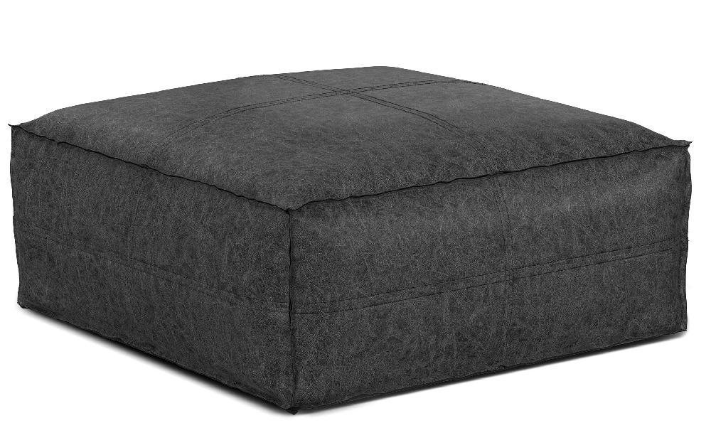 simpli home Large Square Coffee Table Pouf in Distressed Vegan Leather
