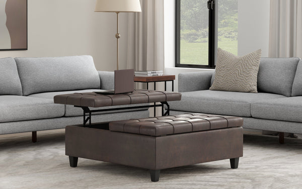 Simpli Home Large Square Coffee Table Storage Ottoman