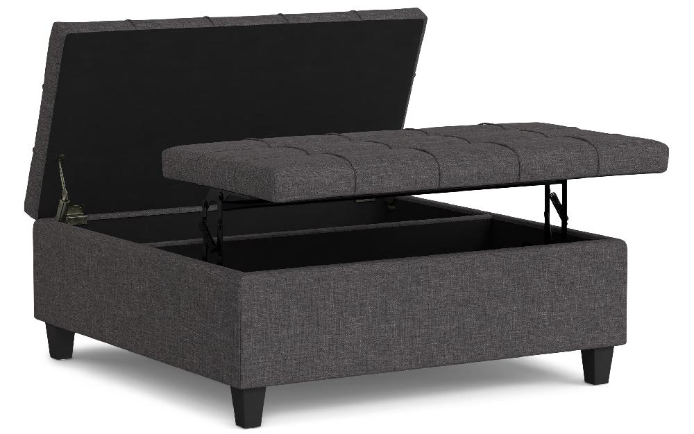 simpli home Large Square Coffee Table Storage Ottoman in Linen