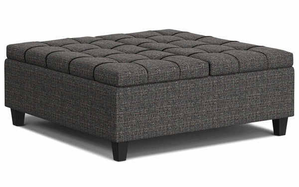 Simpli Home Large Square Coffee Table Storage Ottoman In Tweed Style Fabric
