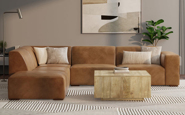 Simpli Home Left Sectional Sofa And Ottoman In Genuine Leather