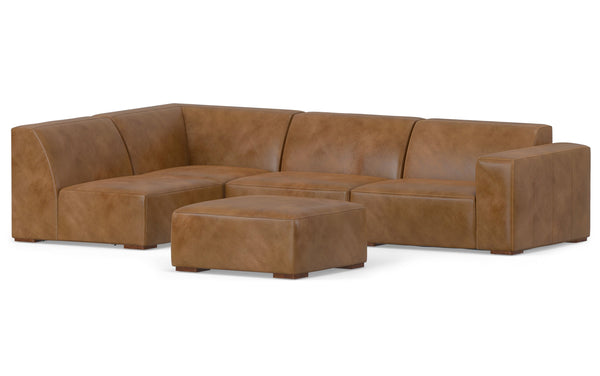 Simpli Home Left Sectional Sofa And Ottoman In Genuine Leather