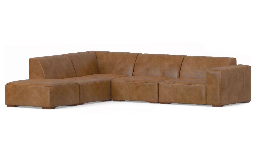 simpli home Left Sectional Sofa and Ottoman in Genuine Leather