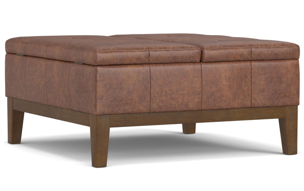 Simpli Home Lift Top Coffee Table Storage Ottoman In Distressed Vegan Leather