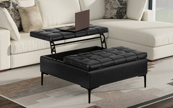 Simpli Home Lift Top Storage Ottoman In Vegan Leather