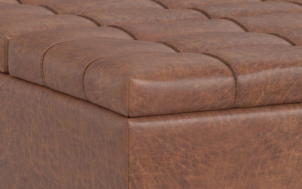 Simpli Home Lift Top Table Storage Ottoman In Distressed Vegan Leather