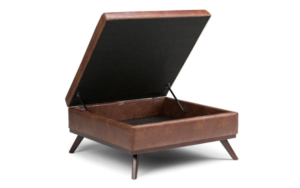 Simpli Home Medium Square Table Ottoman In Distressed Vegan Leather