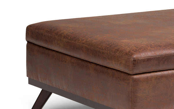 Simpli Home Medium Square Table Ottoman In Distressed Vegan Leather