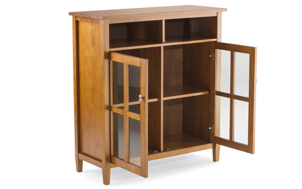 Simpli Home Medium Storage Media Cabinet In Light Golden Brown