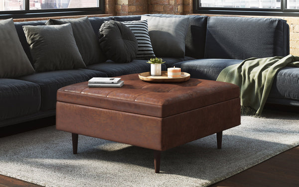 Simpli Home Mid Century Large Square Coffee Table Storage Ottoman