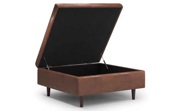 Simpli Home Mid Century Large Square Coffee Table Storage Ottoman