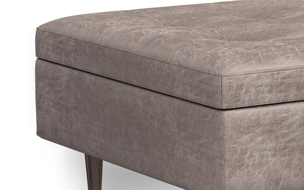 Simpli Home Mid Century Large Square Coffee Table Storage Ottoman In Distressed Grey Taupe