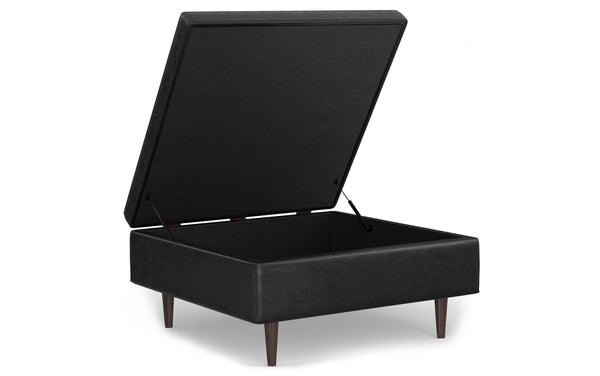 Simpli Home Mid Century Large Square Coffee Table Storage Ottoman In Distressed Black