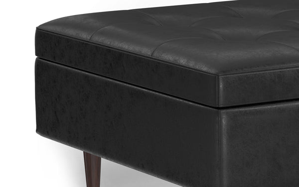 Simpli Home Mid Century Large Square Coffee Table Storage Ottoman In Distressed Black
