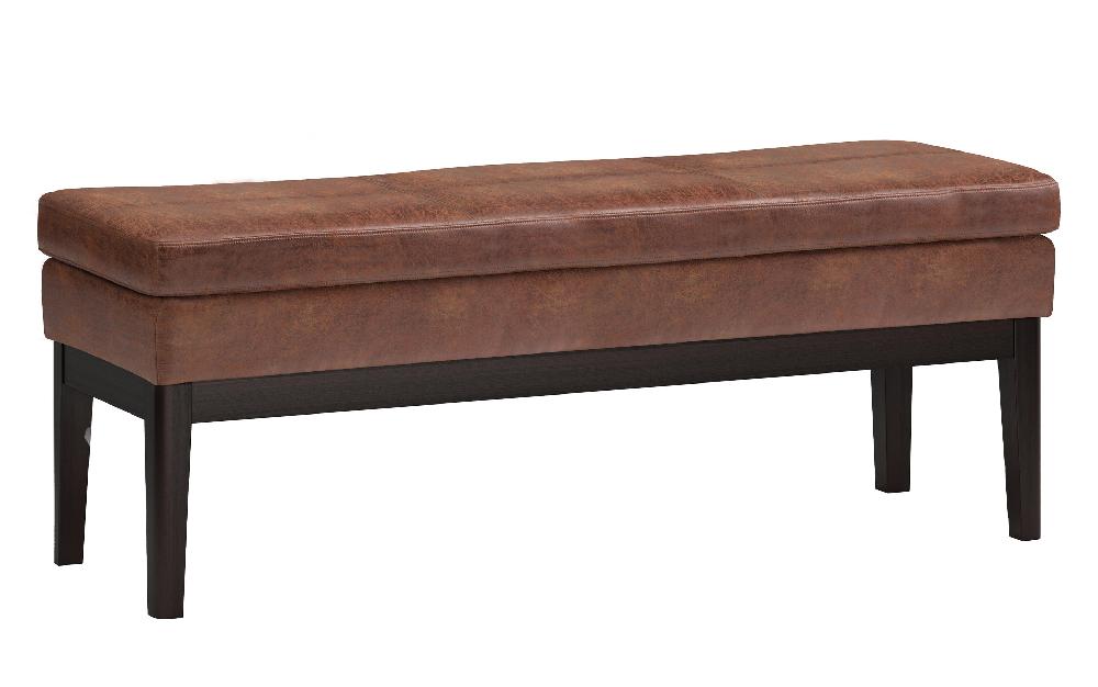 simpli home Ottoman Bench in Distressed Saddle Brown