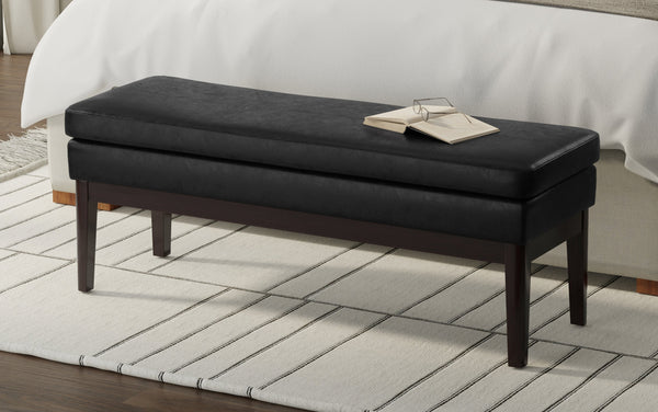 Simpli Home Ottoman Bench In Distressed Vegan Leather