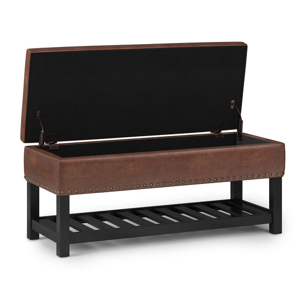 Simpli Home Ottoman Bench In Distressed Vegan Leather
