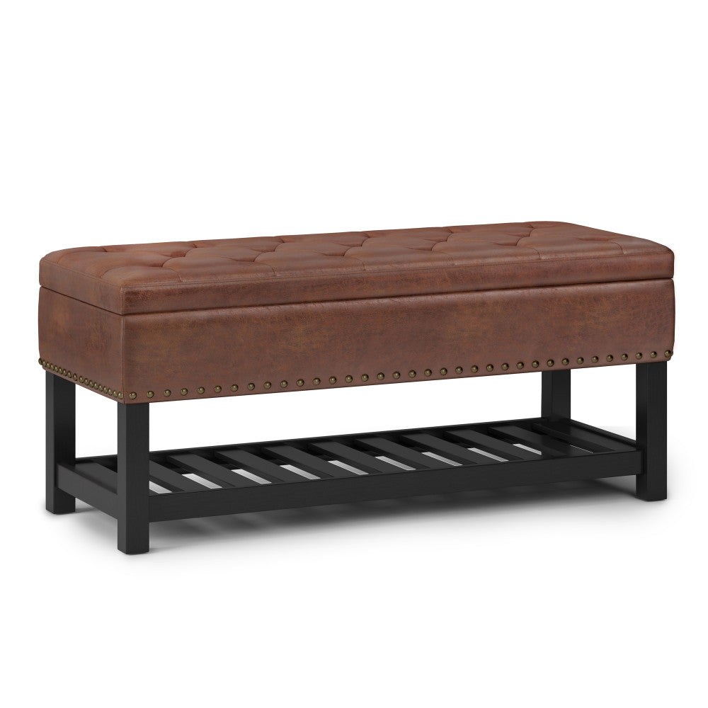 simpli home Ottoman Bench in Distressed Vegan Leather