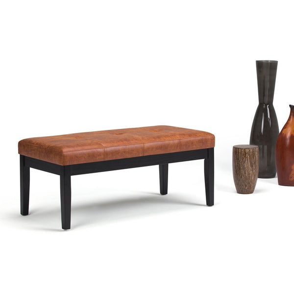 Simpli Home Ottoman Bench In Distressed Vegan Leather