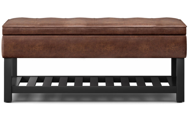 Simpli Home Ottoman Bench In Distressed Vegan Leather
