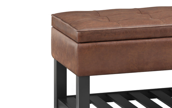 Simpli Home Ottoman Bench In Distressed Vegan Leather