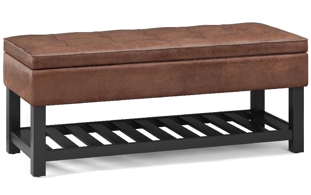 simpli home Ottoman Bench in Distressed Vegan Leather