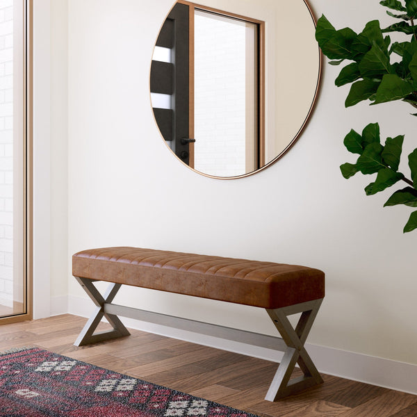 Simpli Home Ottoman Bench In Distressed Vegan Leather