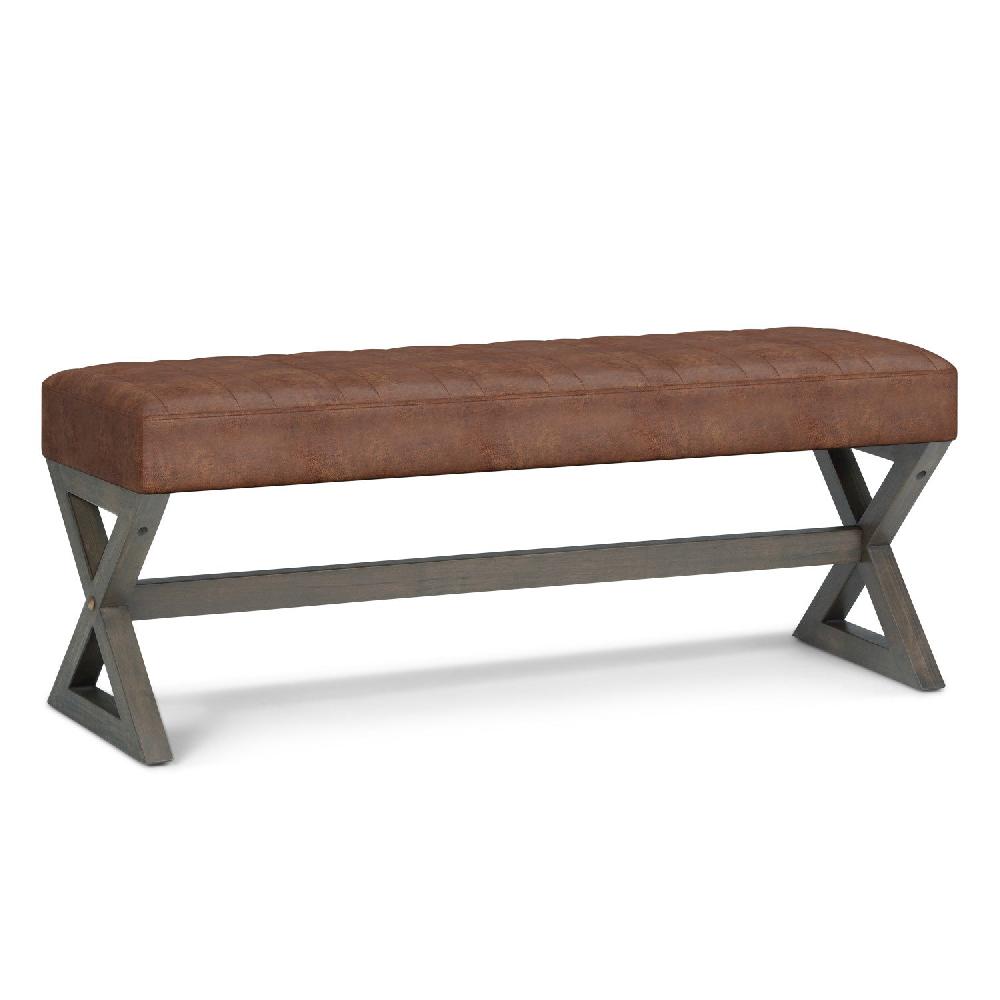 simpli home Ottoman Bench in Distressed Vegan Leather