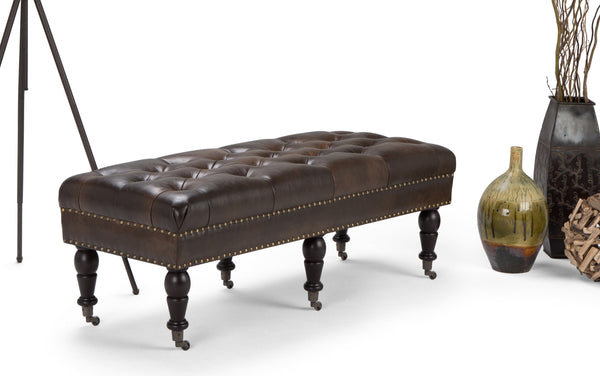 Simpli Home Ottoman Bench In Distressed Vegan Leather