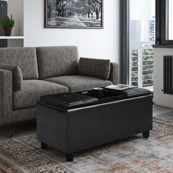 Simpli Home Ottoman With Lift Up Lids In Vegan Leather