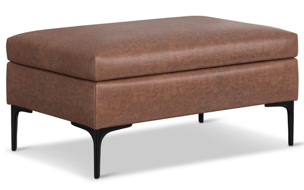 Simpli Home Rectangular Coffee Table Storage Ottoman With Lift Up In Distressed Vegan Leather