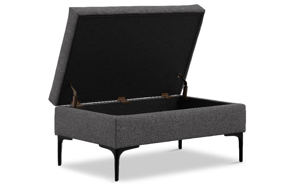 simpli home Rectangular Coffee Table Storage Ottoman with Lift Up Lid in Linen Style Fabric