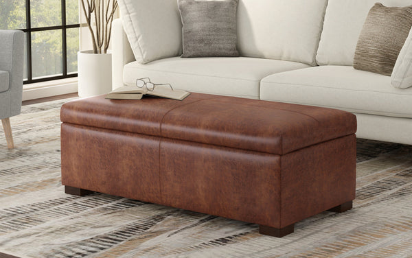 Simpli Home Rectangular Storage Ottoman In Vegan Leather