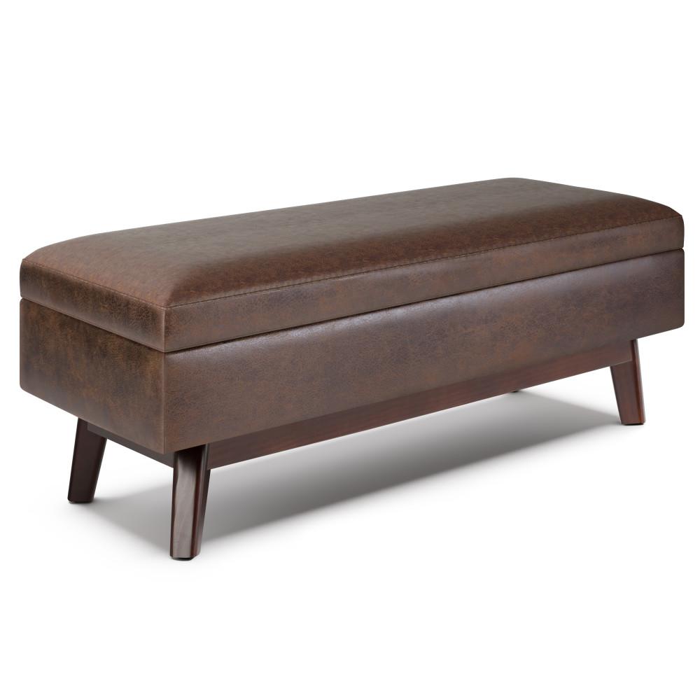 simpli home Rectangular Table Ottoman in Distressed Vegan Leather